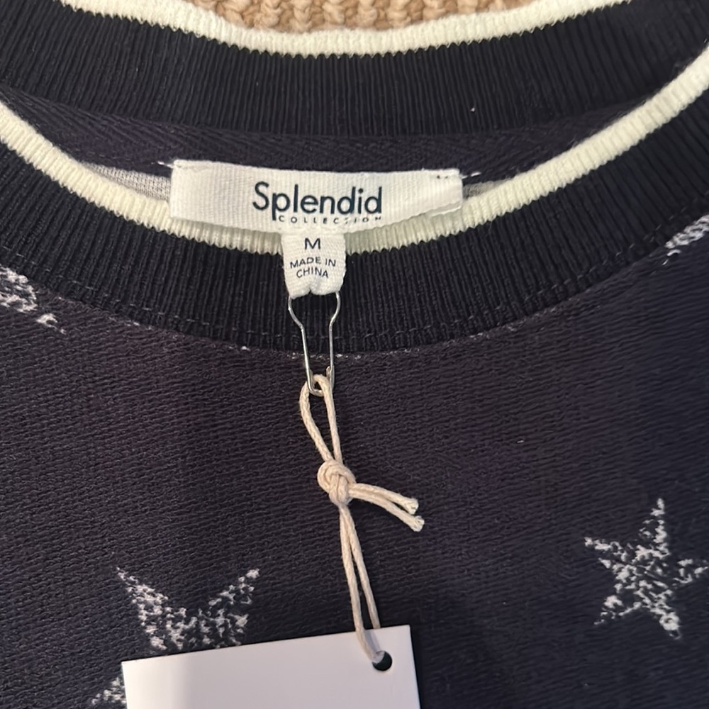 NWT SPLENDID heritage terry navy and white Star Patterned top size medium - Picture 9 of 11
